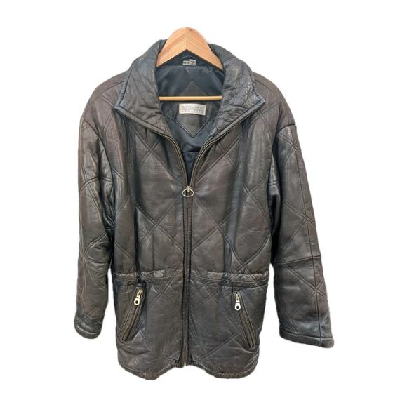 Andrew Marc Addition Mens Leather Jacket XS Brown Quilted Drawstring 90s - Picture 2 of 12